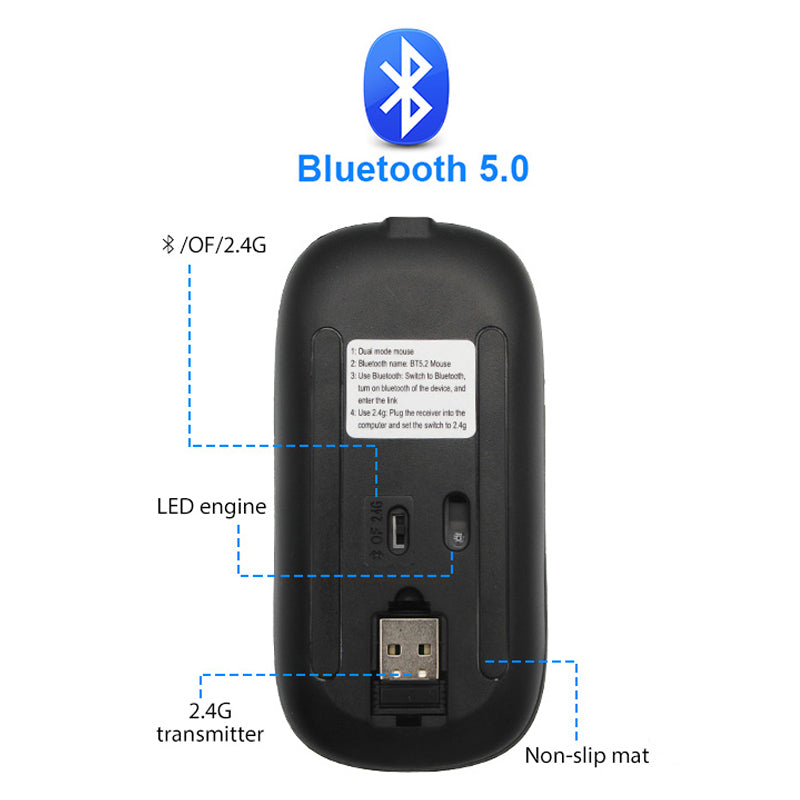 2.4G Wireless Mouse Rechargeable Bluetooth RGB