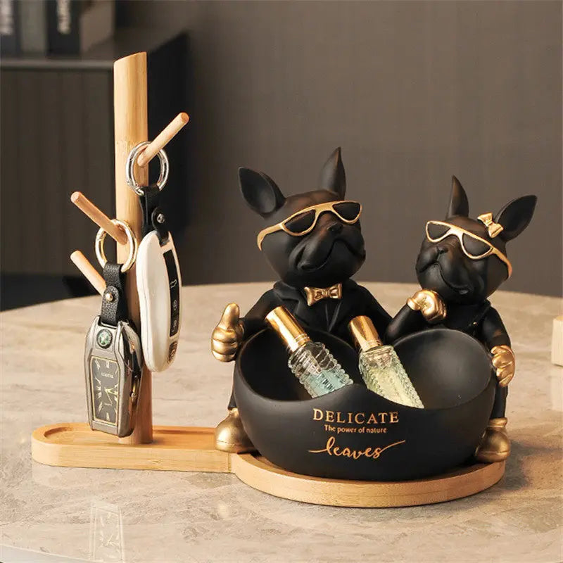 Lovers Bulldog Statue with Bowl Storage Box